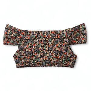 EUC Out From Under Ditsy Floral Micro Crop Top M Black Yellow Boho Festival Chic
